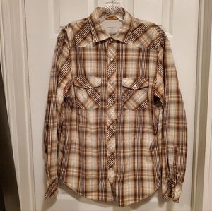 Banana Republic Men's Plaid Pearl Snap Shirt Size L